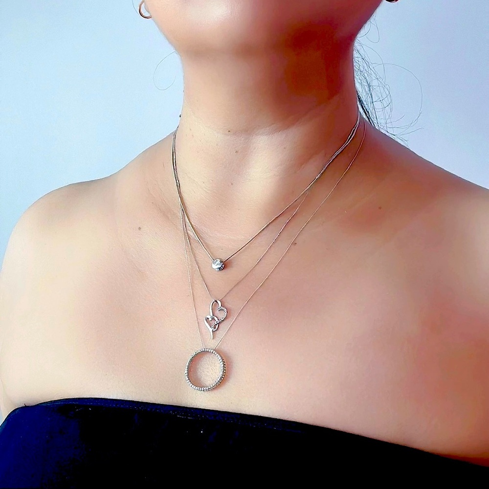 10kWG Double Heart with Diamonds Necklace 20”